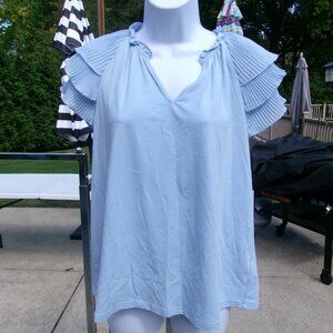 NWT NANETTE LEPORE LT BLUE TOP W PLEATED SLEEVES M
